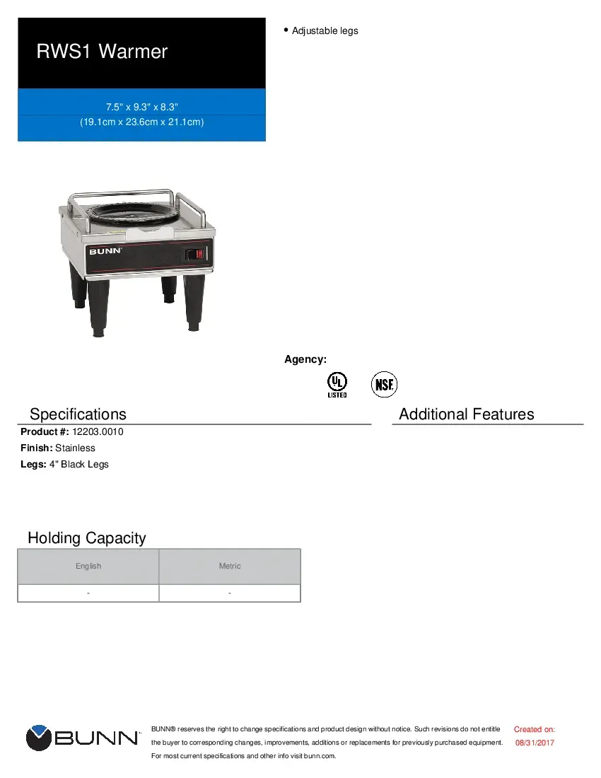 bunn-12203-0010-coffee-warmer-adjustable-legs-specsheet-260726e4fk19.pdf