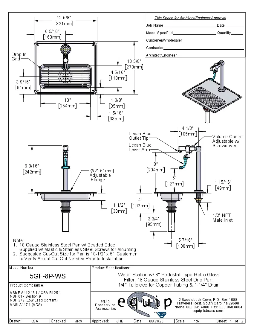 t-s-brass-5gf-8p-ws-glass-filler-station-with-drain-pan-chrome-plated-specs-260726msn22w.pdf