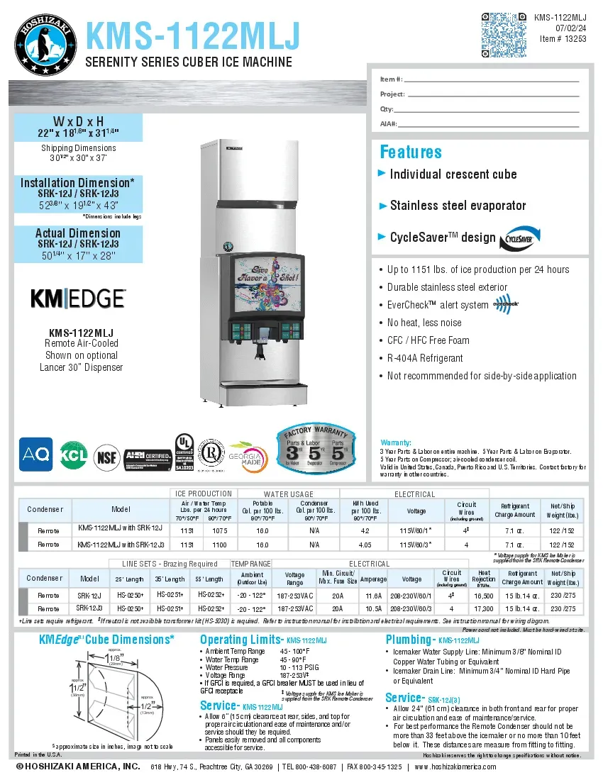 hoshizaki-kms-1122mlj-ice-maker-cube-style-crescent-cube-style-specsheet-260726z4f9bm.pdf