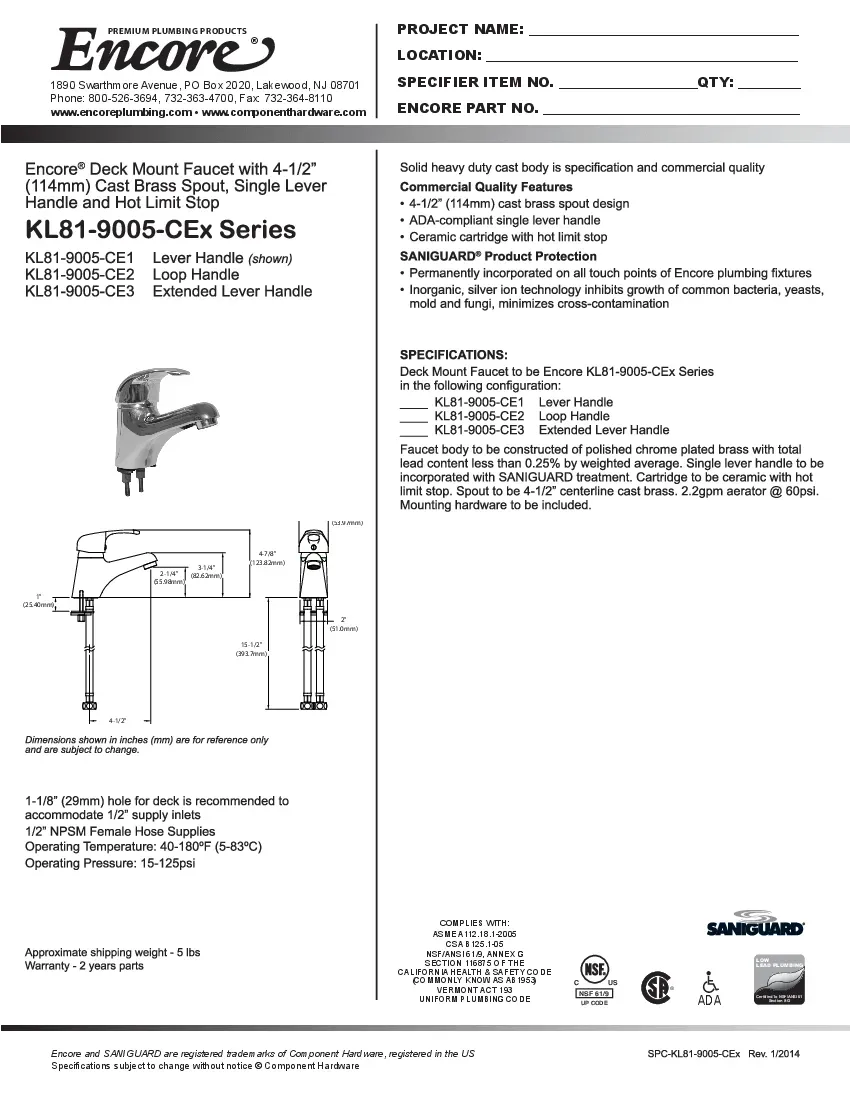 component-hardware-kl81-9005-ce1-faucet-single-lever-2-2-gpm-deck-mount-spe-2607260ledpo.pdf